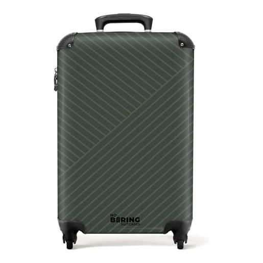 NoBoringSuitcases.com® valigia bagaglio a mano 55x40x20, bagaglio 10 kg con ruote, valigia rigida leggera, trolley cabina con strisce - verde scuro, valigia per aereo