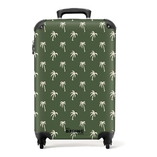 NoBoringSuitcases.com® valigia bagaglio a mano 55x40x20, bagaglio 10 kg con ruote, valigia rigida leggera, trolley cabina con piccole palme - verde, valigia per aereo