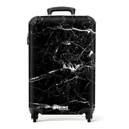 NoBoringSuitcases.com® valigia bagaglio a mano 55x40x20, 10 kg con ruote, rigida leggera, trolley cabina con marmo - nero, per aereo