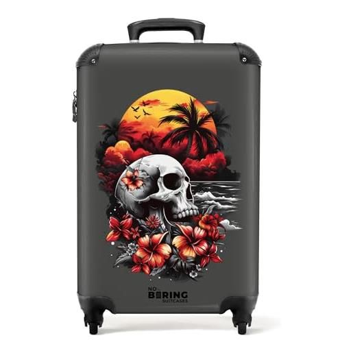 NoBoringSuitcases.com® valigia bagaglio a mano 55x40x20, bagaglio 10 kg con ruote, valigia rigida leggera, trolley cabina con teschio - grigio, valigia per aereo