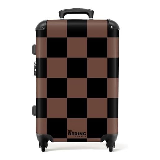 NoBoringSuitcases.com® valigia media rigida, 67 cm 72l, grande valigia con ruote, trolley leggera, valigia 20 kg da stiva, bagaglio con blocchi - nero e marrone, valigia per aereo