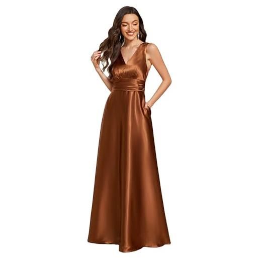 Ever-Pretty abito cerimonia donna eleganti lungo raso senza maniche abito damigella d'onore vestito elegante scollo a v verde oliva 48