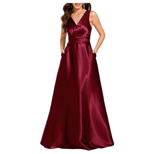 Ever-Pretty abito cerimonia donna eleganti lungo raso senza maniche abito damigella d'onore vestito elegante scollo a v bronzo 36