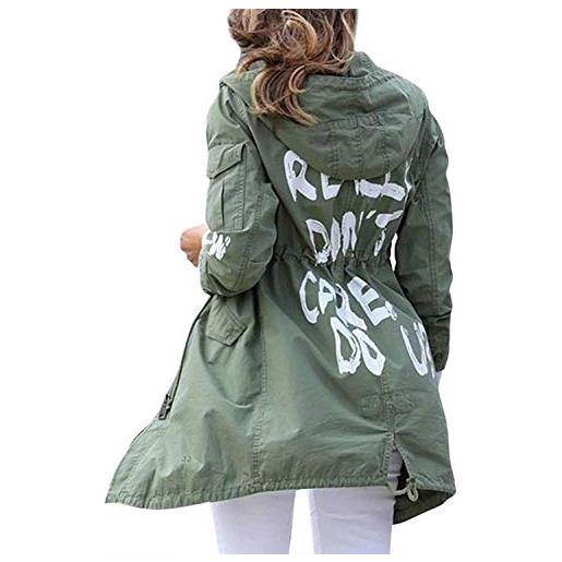 Fashion_First trench da donna i really don't care do u melania trump verde militare oliva lungo trench giacca con cappuccio, verde, 12