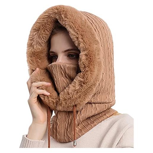 SEAUR 3 in 1, passamontagna da donna, in pile, foderato, berretto invernale, berretto da sci, caldo, balaclava, maschera per il viso, marrone a, taglia unica