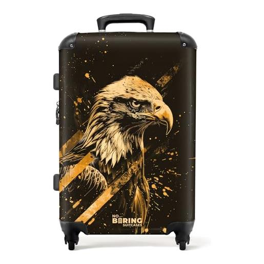 NoBoringSuitcases.com® valigia rigida 67 cm 72l, trolley leggera ruote 20 kg, bagaglio con aquila - nero, per aereo