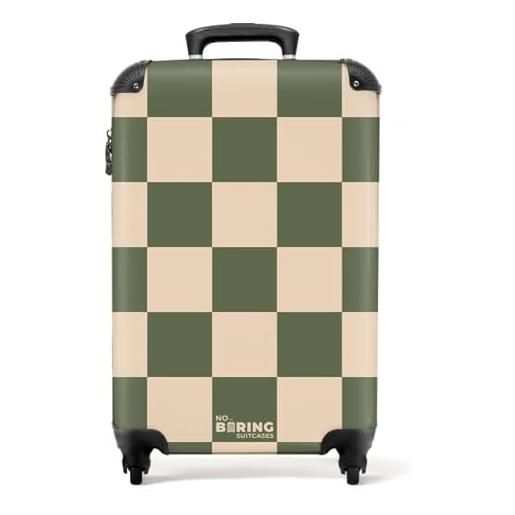 NoBoringSuitcases.com® valigia bagaglio a mano 55x40x20, 10 kg con ruote, rigida leggera, trolley cabina con blocchi - verde e beige per aereo