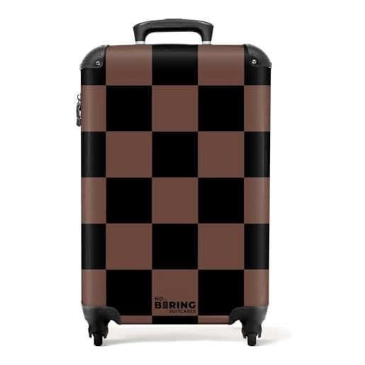 NoBoringSuitcases.com® bagaglio a mano 55x40x20, 10 kg con ruote, valigia rigida leggera, trolley cabina con blocchi - nero e marrone