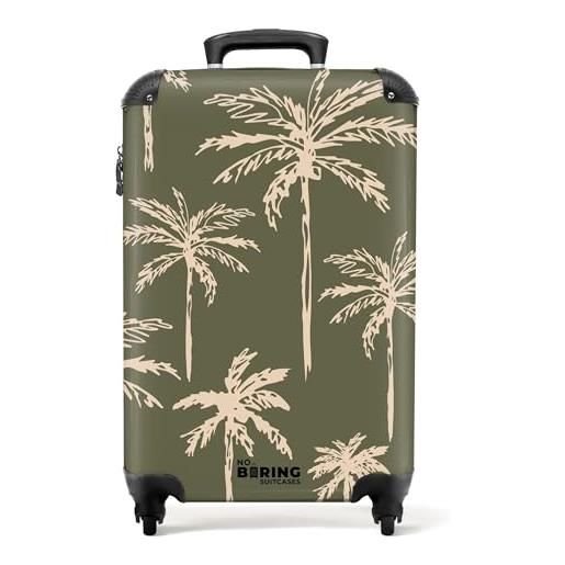 NoBoringSuitcases.com® valigia bagaglio a mano 55x40x20 10kg con ruote, rigida leggera, trolley cabina con palme - verde