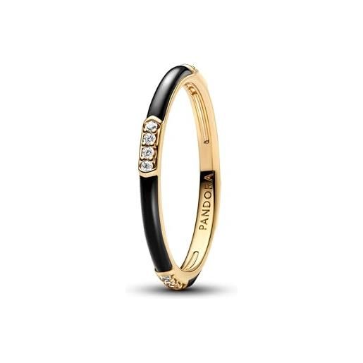 PANDORA anello da donna smaltato nero e pietre oro 163686c01, 56/17,8, argento sterling, zirconia cubica