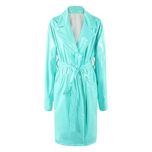 Generic lungo oversize lucido riflettente pu pelle trench coat per le donne europee sashes high street jacket, menta gn, s