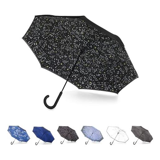 Totes inbrella, ombrello pieghevole con chiusura inversa, con segno zodiacale, taglia unica, ombrello con chiusura automatica, con gancio a j, antivento e antipioggia, zodiaco, taglia unica, in. Brella