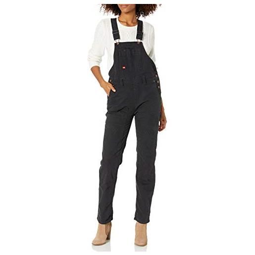 Dickies salopette doppia con bretelle in anatra tuta, nero risciacquato, xs donna