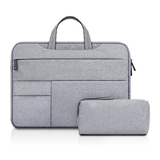 Jooeer 15,6 pollici custodia laptop con tasca multipla per 15-16 pollici macbook pro 15,6 pollici laptop computer, borsa impermeabile con maniglia nascosta e tasca per accessori, grigio