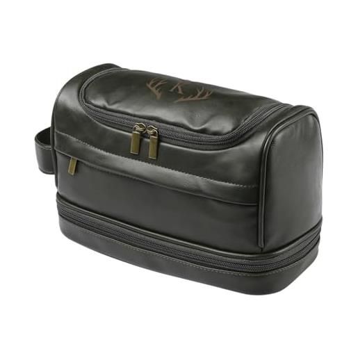 Gaosh borse da toilette personalizzate per uomo borsa da viaggio in pelle con nome beauty case regalo uomo anniversario (verde)