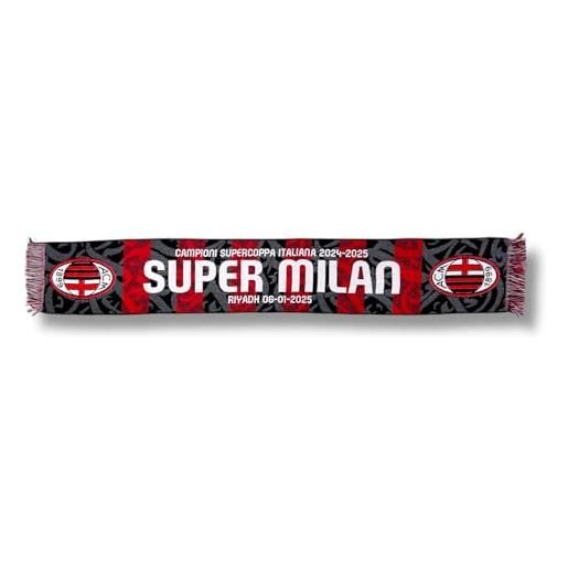 3R Sport sciarpa jacquard ac milan, sciarpa celebrativa per la vincita della supercoppa italiana 24/25, prodotto ufficiale 100% acrilico, made in italy