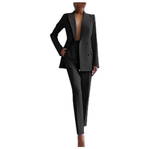 ReachMall tuta da donna casual in due pezzi con cappotto a maniche lunghe e pantaloni a vita alta per l'uso quotidiano (colore albicocca, xxl)