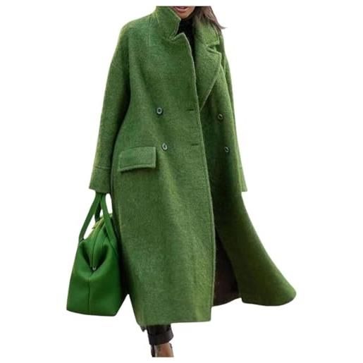 Goolecrimp trench doppio petto da donna inverno caldo lungo cappotto in misto di lana classico risvolto oversize business casual cappotto di moda (verde, xl)