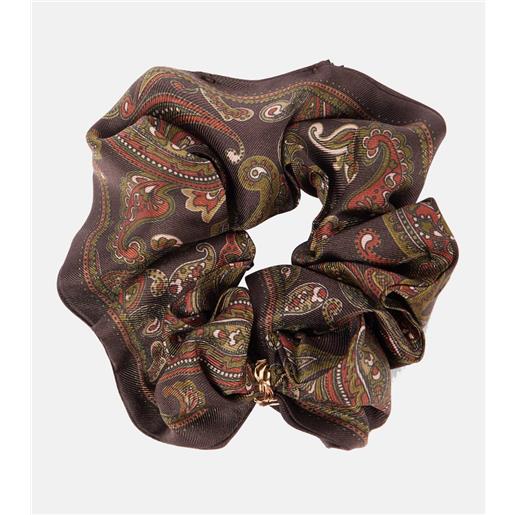 Saint Laurent scrunchie in seta con stampa paisley e logo