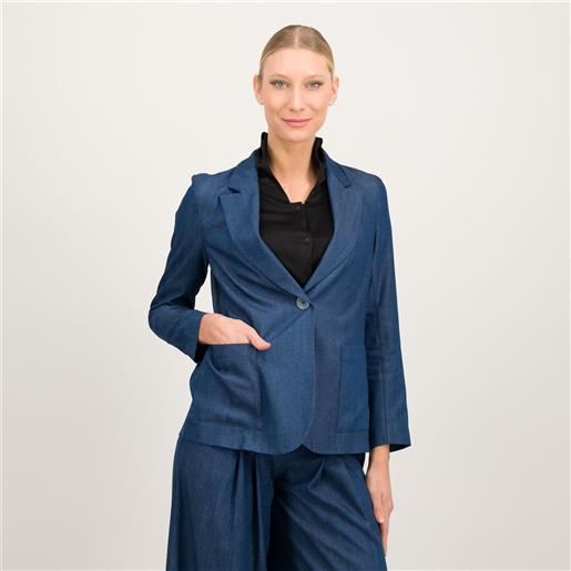 W.I.T.A. blazer in denim lyocell a 1 bottone con tasche e rever