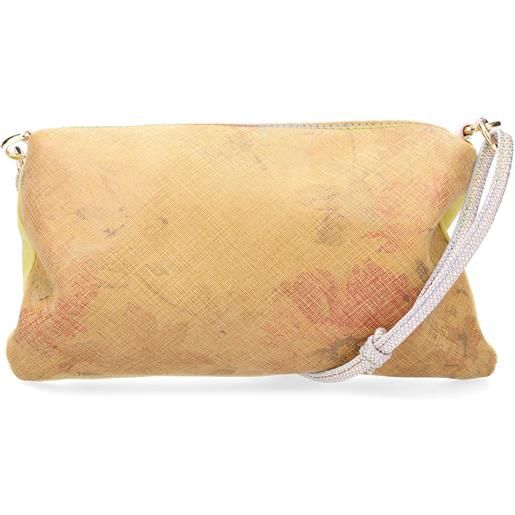 Ebarrito pochette in pelle patchwork con manico e chiusura con zip