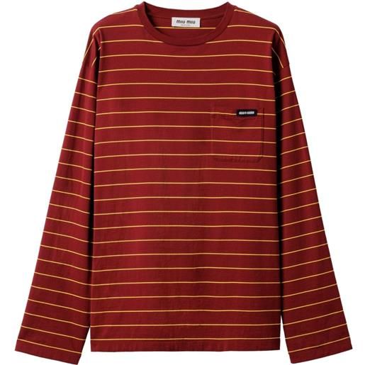Miu Miu t-shirt in cotone a maniche lunghe - rosso