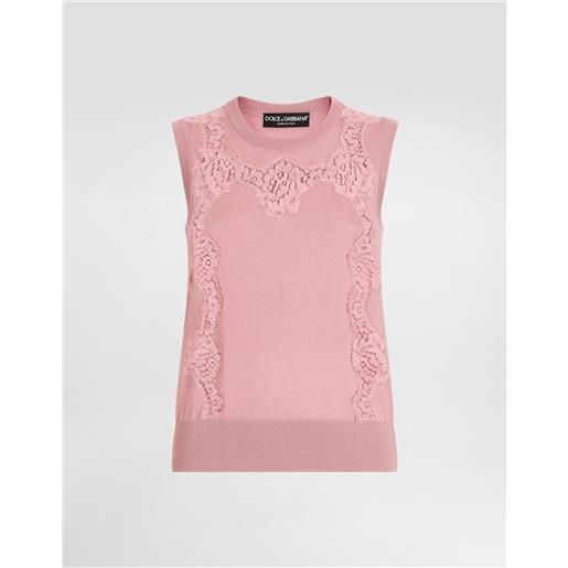 Dolce & Gabbana canotta in lana con intarsio in pizzo