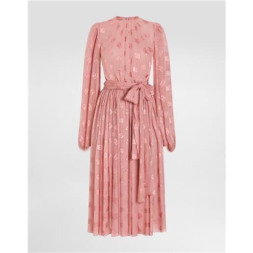 Dolce & Gabbana abito longuette in seta jacquard devorè logo dg