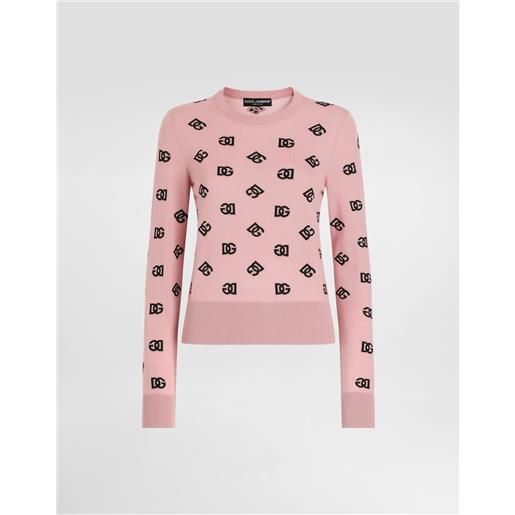 Dolce & Gabbana maglia in lana e seta jacquard logo dg a contrasto