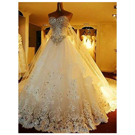 FORESTS luo crystal bright diamond super shiny abito da sposa lunghezza pavimento avorio, bianco, us: 6 (l)