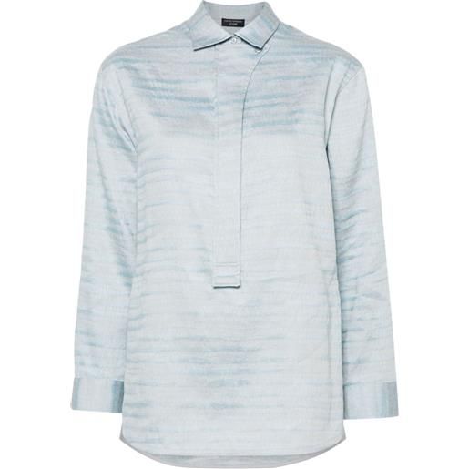 Emporio Armani camicia in misto lino a righe - blu