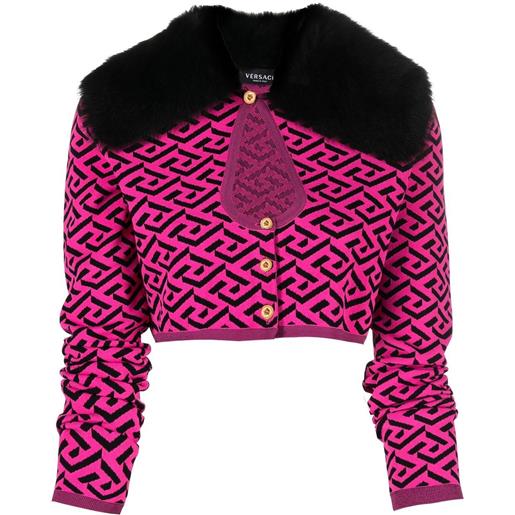 Versace cardigan crop con ricamo - nero