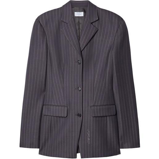 Off-White blazer gessato con ricamo - grigio