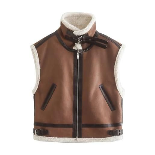 CIRONI gilet di pelliccia da donna gilet di pelliccia di montone sintetico chic lady gilet caldo in pile di ecopelle giacca senza maniche da donna (color: camel, size: xs)