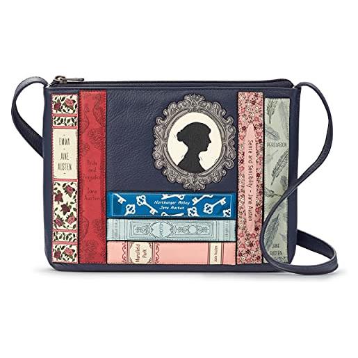 Yoshi jane austen bookworm - borsa a tracolla da donna, in pelle blu navy, marina militare, taglia unica