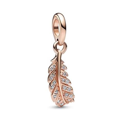 PANDORA pendente moments con piuma placcato in oro rosa 14 k con zirconia cubica trasparente