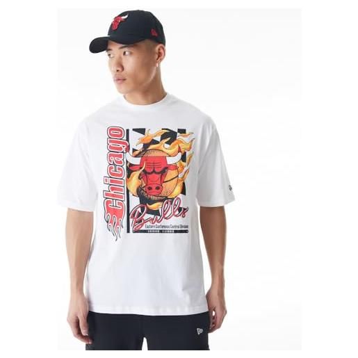 New Era t-shirt oversize nba con stampa fiamme chicago bulls whitete rosso