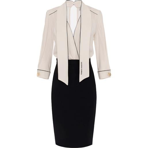 Elisabetta franchi abito in georgette e crêpe con piping colore burro/nero