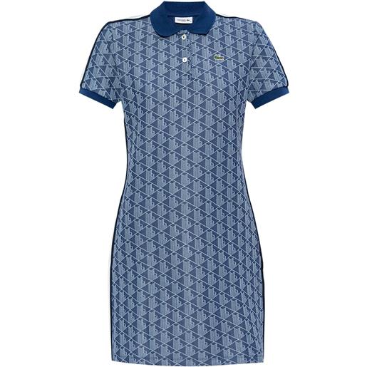 Lacoste abito stile polo con monogramma jacquard - blu