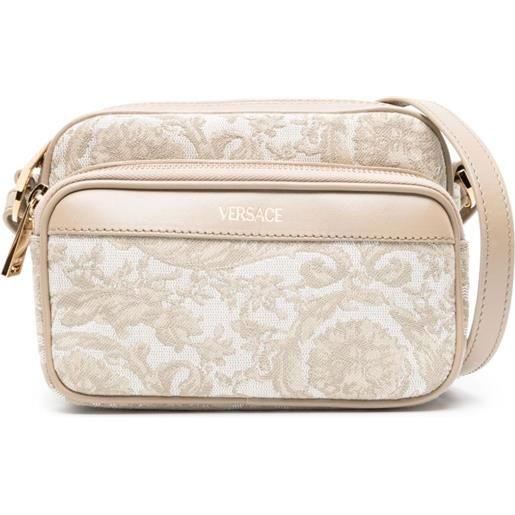 Versace borsa messenger con effetto jacquard - toni neutri
