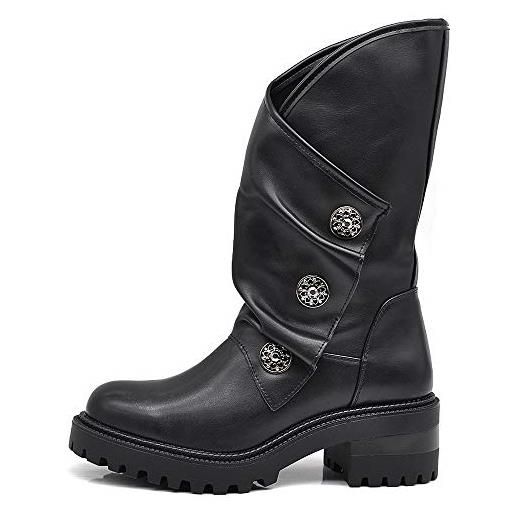 IF fashion scarpe da donna stivali stivaletti biker fibbie anfibi al polpaccio con fibbie bottoni medaglie 20579 nero n. 41