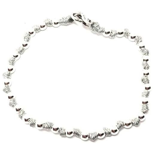 Bracciale Spadarella Unisex In Cotone Nautico Rosso E Argento 925, Pepite 6 Mm, Fatto A Mano, Made In Italy, Lunghezza 17 Cm