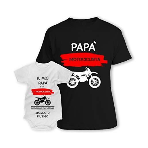 bubbleshirt coppia t-shirt maglietta papà body padre figlio festa del papà motociclista motocross - il mio papà è un motociclista idea regalo