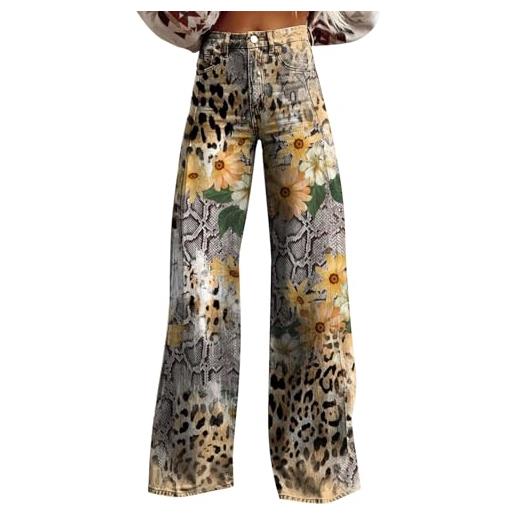 MJGkhiy pantaloni larghi vita alta donna eleganti taglie forti pantaloni gamba larga pantaloni curvy baggy wide leg pantalone con stampa vintage comodi pantaloni lunghi gamba dritta con tasche