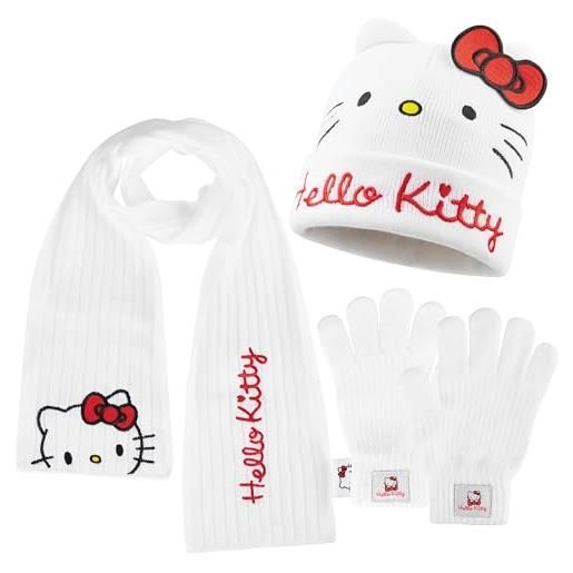 Hello Kitty accessori invernali bambina 3 pz, set guanti cappello e sciarpa bambini per viaggi scolastici, regalo ragazza (bianco Hello Kitty, 6-14 anni)