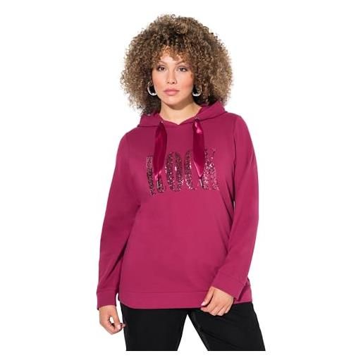 Ulla Popken maglia con scritta di paillettes, maniche lunghe e cappuccio rubino 46+ 825084540-46+
