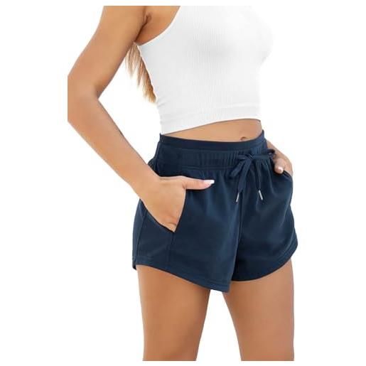 TANMESSO pantaloncini da donna in spugna francese con coulisse con tasche estivi casual pantaloncini da salotto, blu navy, l