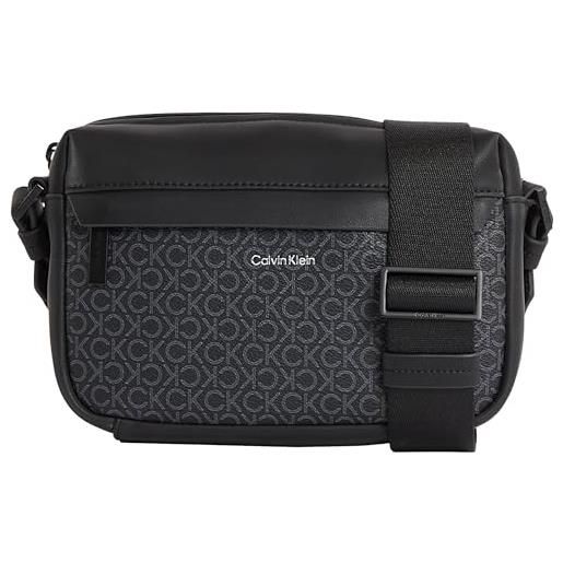 Calvin Klein uomo borsa a tracolla must camera bag mono con stampa del logo, nero (classic mono black), taglia unica