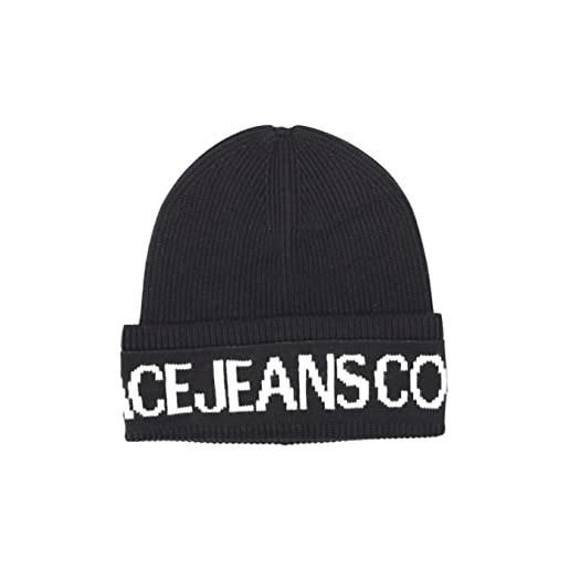 VERSACE JEANS COUTURE berretto big beanie, copertina con logo, nero e bianco, nero , l
