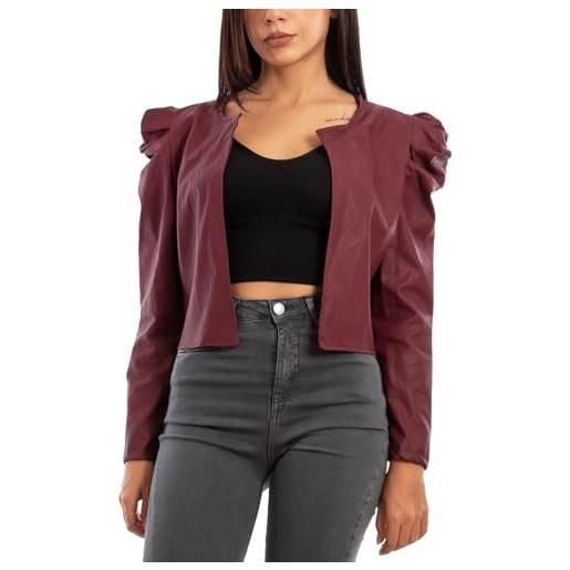 Toocool giacca donna corta bolero simil pelle maniche sbuffo elegante vi-3010 [bordeaux, s/m]